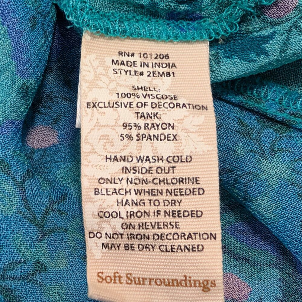 Soft Surroundings Womens Size S Bronte Blue Green Beaded Kaftan Tunic Top Flaw - Picture 11 of 11